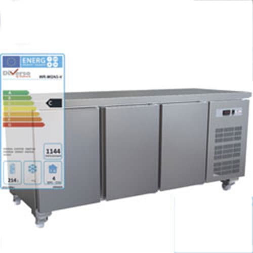 TABLE FRIGORIFIQUE - VENTILEE - 3 portes GN1/1 - 405 litres - Sur roues - \"Tel 01 39 35 16 60\"